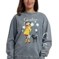 thumbnail image 5 of Coraline Character Cat & Stars Logo Women's Gray Mineral Wash Crew Neck Long Sleeve Sweatshirt -XL, 5 of 7