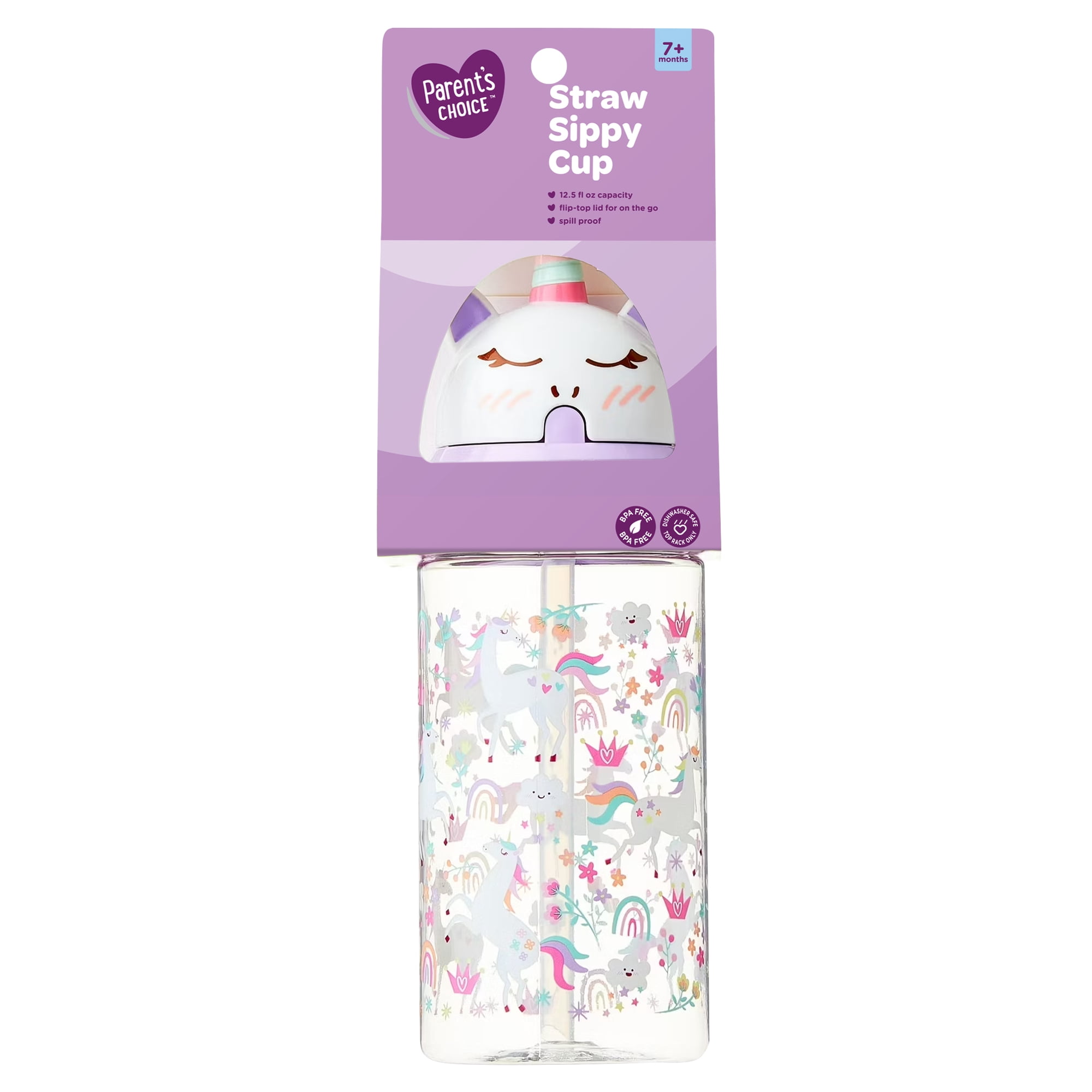 Parent's Choice Unicorn Tritan Plastic Sippy Water Bottle, BPA-Free, Pink, 12.5 fl oz