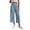 #0366-Blue, variant on Women's Capri Pants Elastic Waist Crinkle Textured Cropped Pants for Retro Minimalist Daily Wear Loose Straight Leg Linen-Like Bottoms Gift