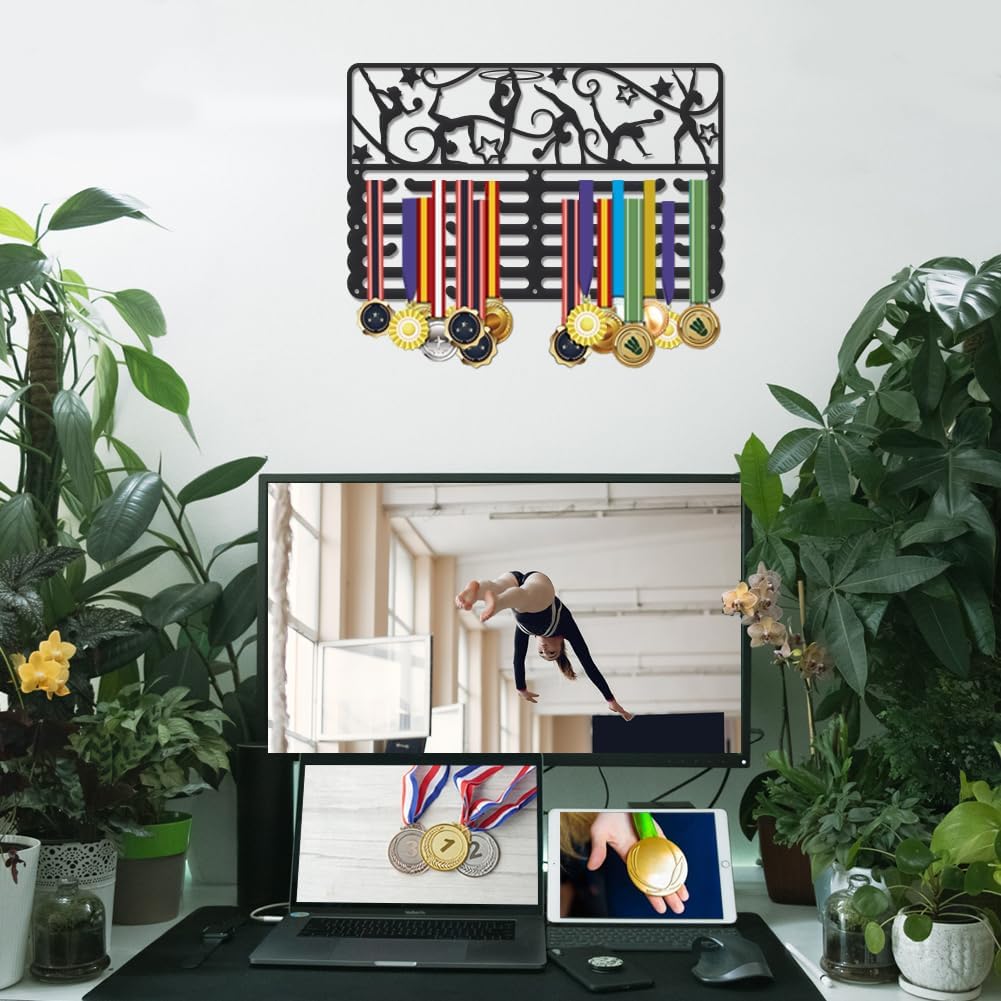 1set Sports Medal Hanger Display Medal Holder Award Metal Medals Organizer Ribbon Display Holder Rack Wall Mounted Race Non-Slip Hooks Gifts for Athletes Black
