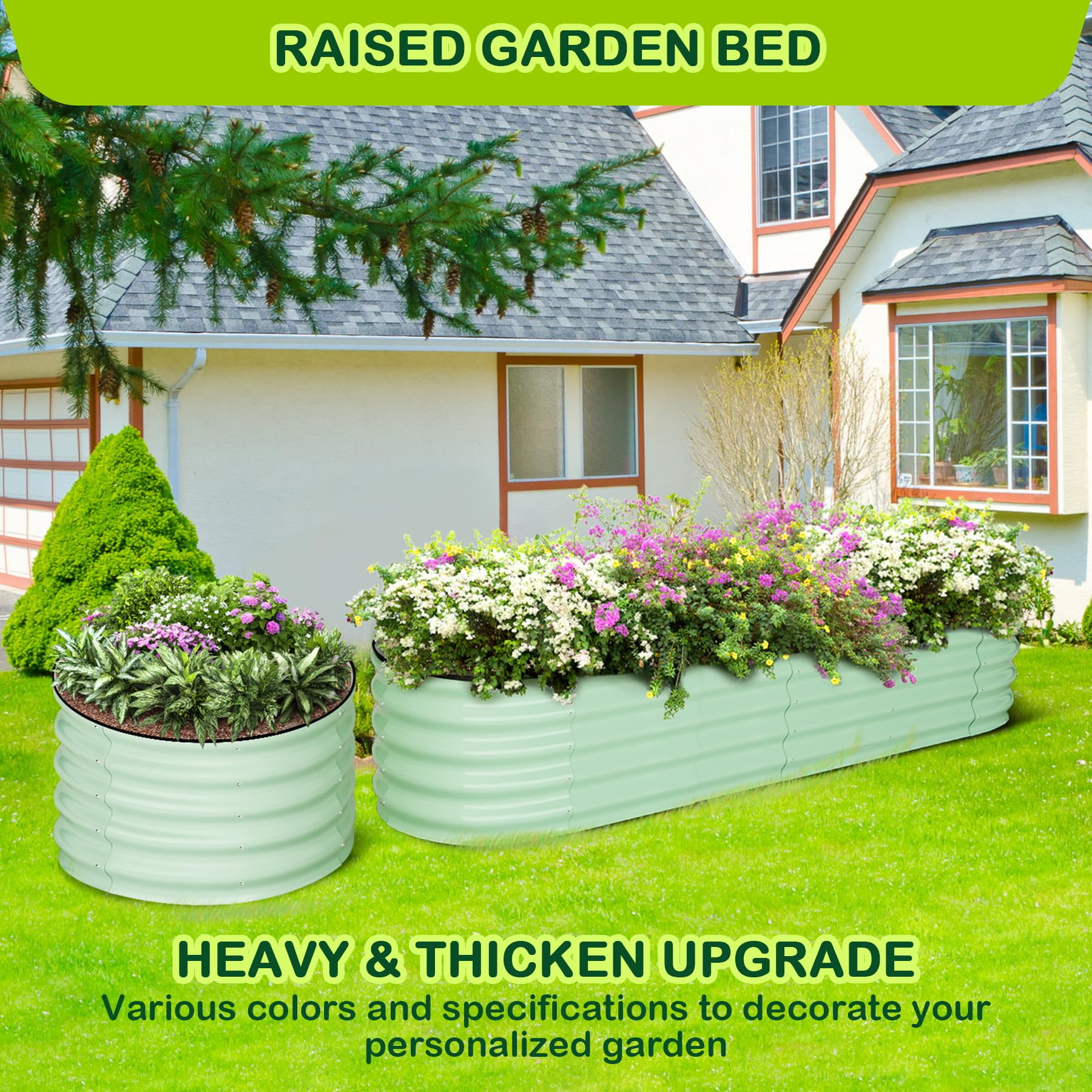 Galvanized Raised Garden Beds Outdoor,Oval Raised Metal Planter Box with Open Base for Planting Vegetables Flowers Herb,Easy-Assembly