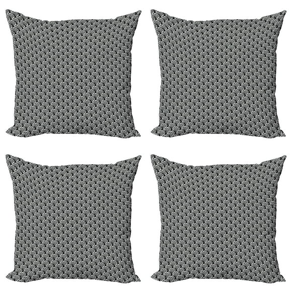 Ambesonne Floral Throw Pillow Cover 4 Pack, Tree and Leaf Silhouette, 24", Black and White