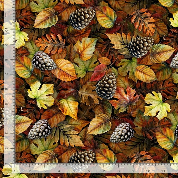 Cotton Autumn Fall Seasonal Leaf Leaves Acorns Foliage Multicolor Cotton Fabric Print by the Yard (GM-CD2637-AUTUMN) by Timeless Treasures