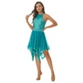 thumbnail image 3 of Doomiva Women's Shiny Sequins Dance Dress ContemporaryLyrical Halter Backless Irregular Hem Dress Green M, 3 of 7