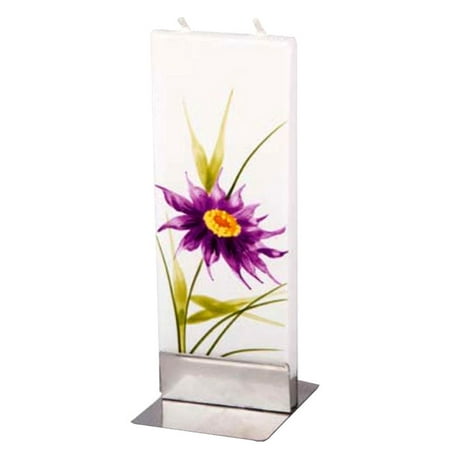 Flat Havdalah Candle - Flatyz Handmade Lithuanian Twin Wick Unscented Thin Flat Candle- Purple Flower