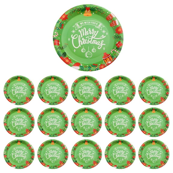 Btomtd Set of 16 Christmas Paper Plates 9" Featuring Santa Claus Pattern, Disposable Plates for Party Decor and Cutlery Sets, Red and White Themed Dinner Paper Playes, K