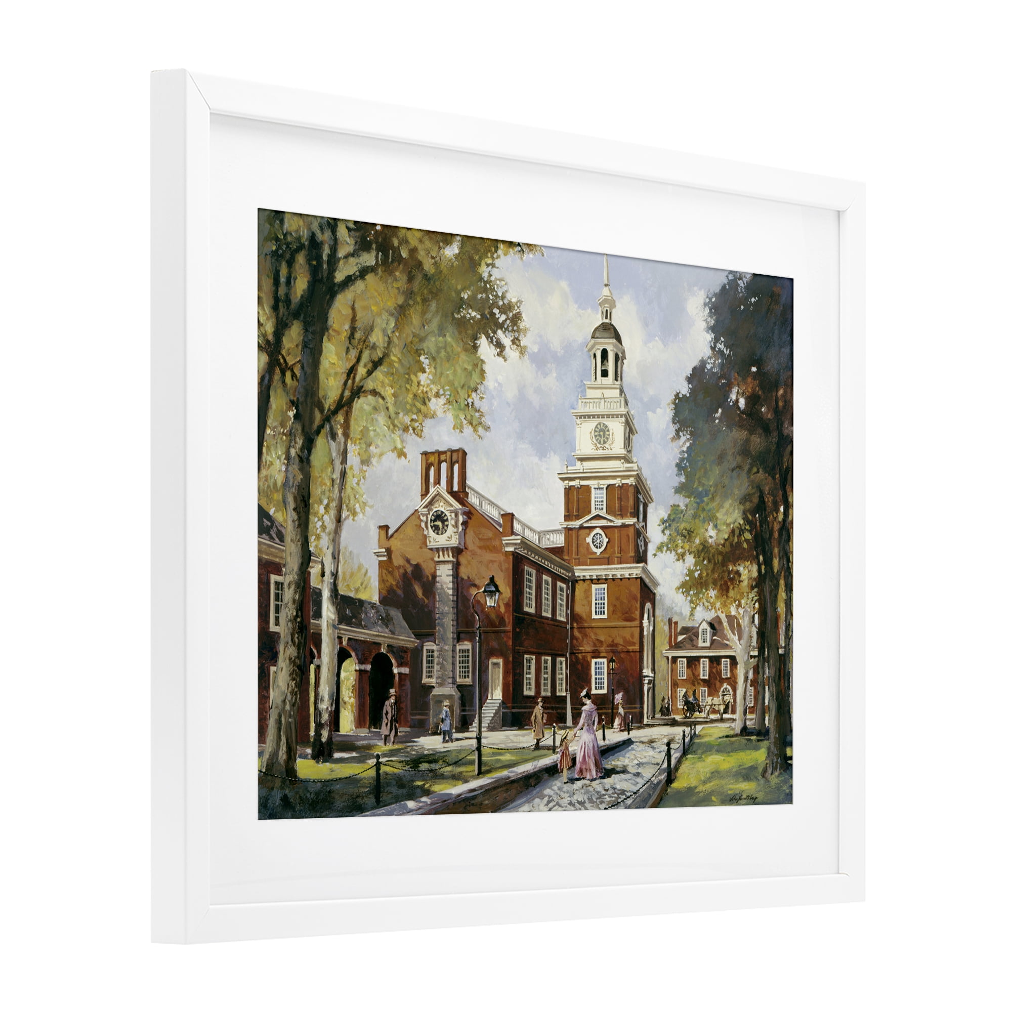 Independence Hall Colonial Times White Framed Print Under Glass, design by Wind River Studios