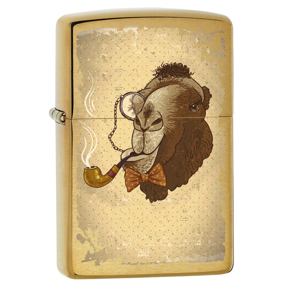 Zippo Lighter Camel Smoking Pipe Brushed Brass 78546