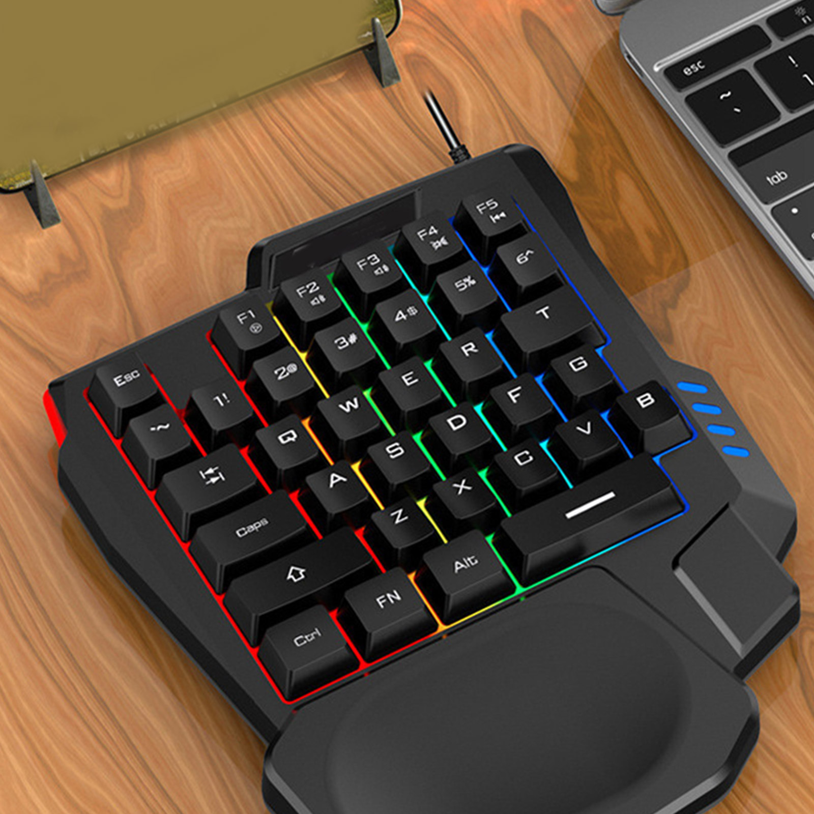 Single Handed Mechanical Feel Keyboard with USB Corded Small Keypad Color Backlight For Programmers and Designers