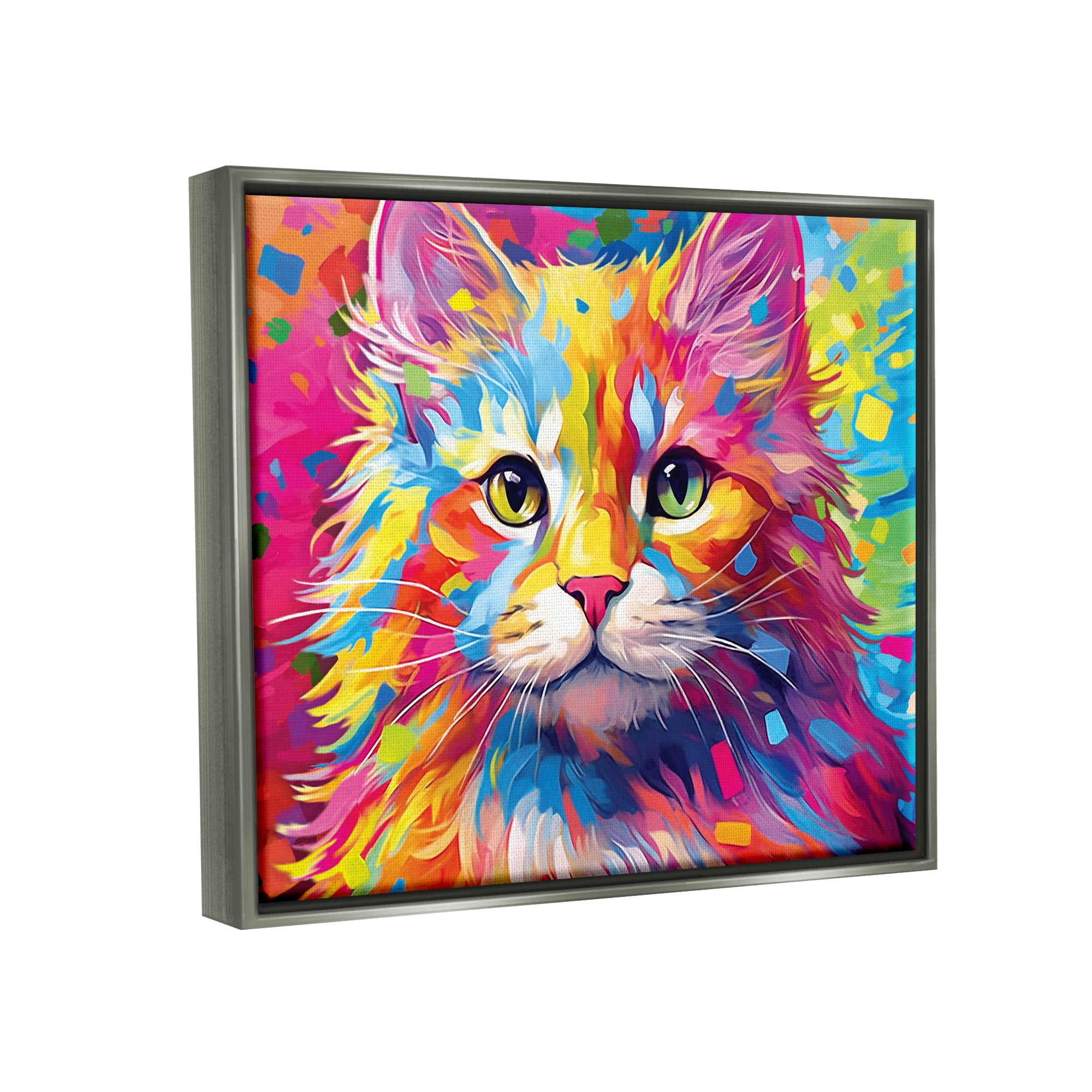 Stupell Industries Vivid Cat Painting Animals & Insects Painting Gray Floater Framed Canvas Art Print Wall Art, 31 x 25