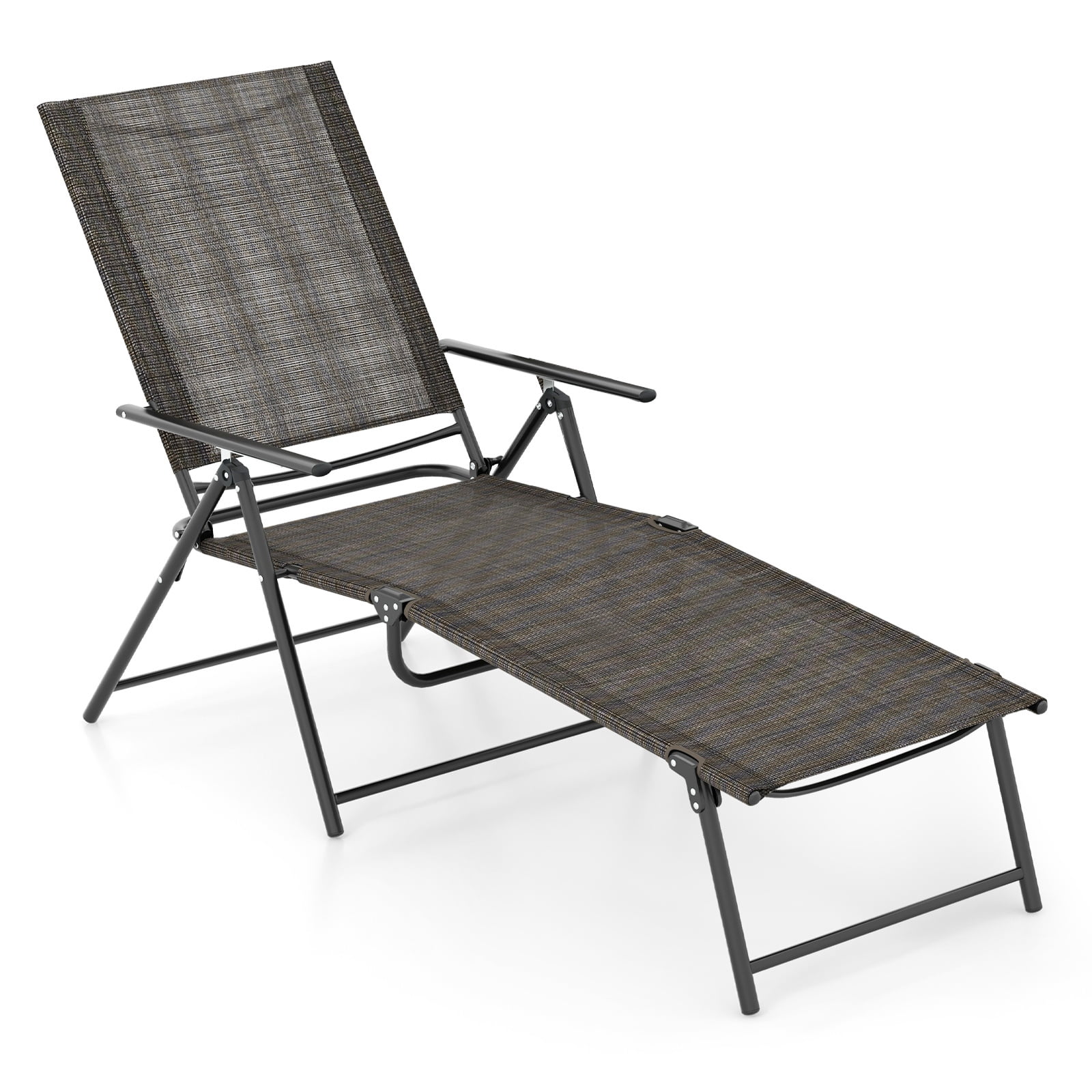 Hommoo Adjustable Folding Patio Chaise Lounge Chair with 6-Position Reclining Backrest, Heavy-Duty Metal Frame, Quick-Dry Fabric, for Poolside, Backyard & Balcony, Coffee
