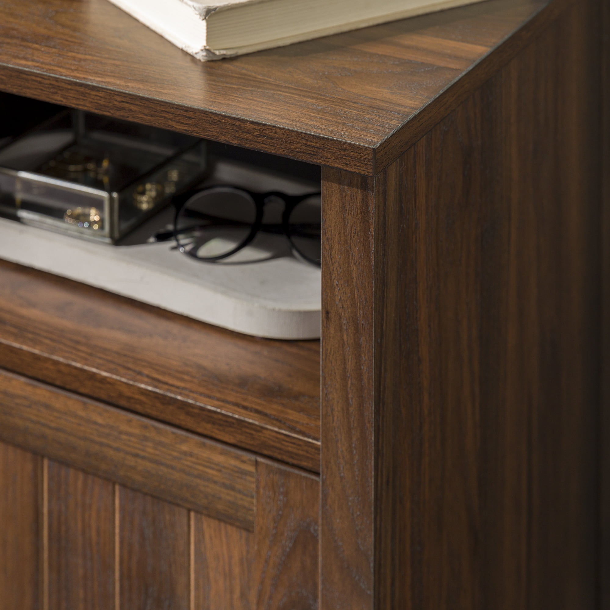Walker Edison Modern Open Shelf End Table, Dark Walnut