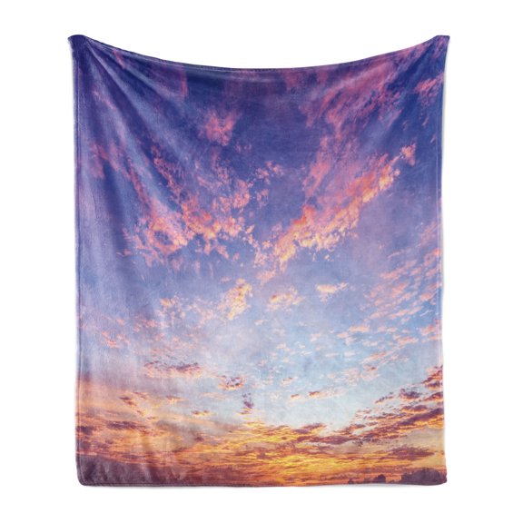 Navy and Blush Soft Flannel Fleece Blanket, Ethereal Sky View with Pinkish Clouds Setting Sun Scenic Tranquil View, Cozy Plush for Indoor and Outdoor Use, 50" x 60", Pink Violet Blue, by Ambesonne