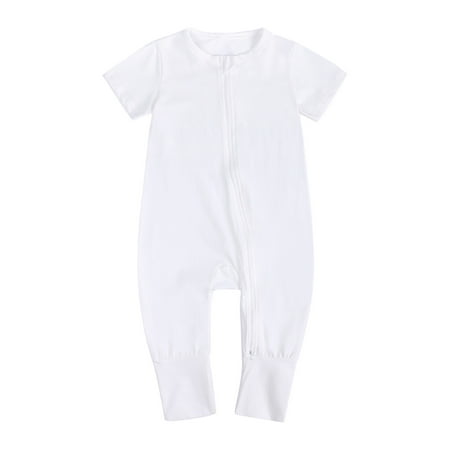 

Penkiiy Toddler Baby Boys Girls Cute Solid Color Short Sleeve Double Zipper Romper Jumpsuit kids Baby Easter Romper 6-12 Months White on Sale