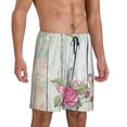 thumbnail image 2 of Naloa Vintage Wood with Floral Men's Short Pajama Pants, Lounge Comfort Shorts with Elasticized Waistband and Side Pockets - Small, 2 of 9