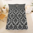 thumbnail image 5 of jejeloiu Bold Damask Queen Sheets,Retro Print Queen Sheet Sets For Adults,Black Gray,4-Piece,1 Flat Sheet, 1 Fitted Sheet and 2 Pillowcases, 5 of 6