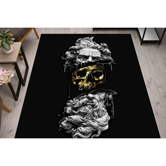 Golden Skull in Poseidon's Head Rug, Man Cave Rug, Abstract Rugs, Modern Rug, Small Rug, Office Rug, Entryway Rug, Front Door Rug, 2'x3' - 60x90 cm