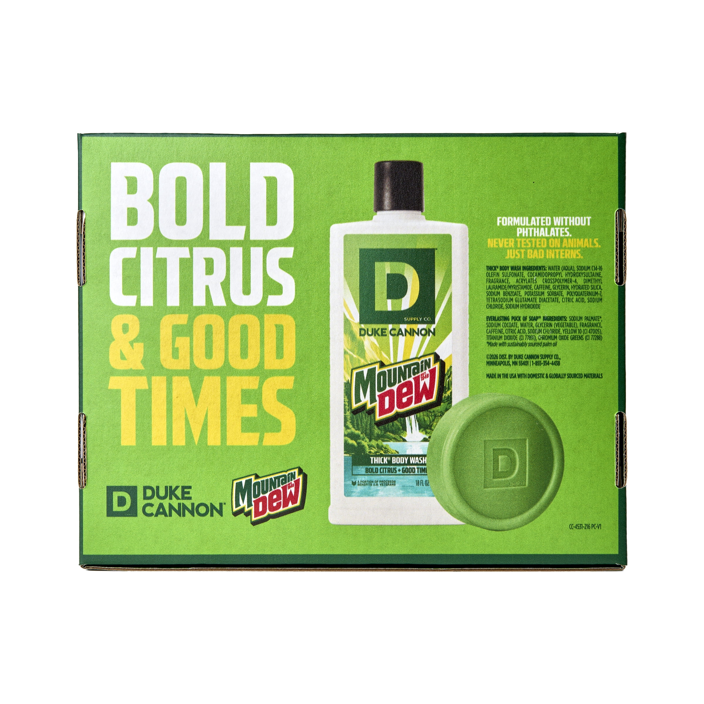 Duke Cannon Mountain Dew Scented Men's Body Wash and Soap Pucks Gift Set, 4 Pieces