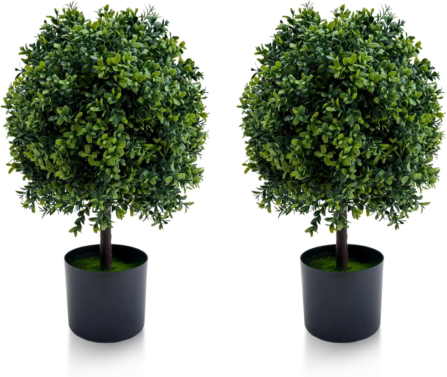 Garvee Artificial Topiary Trees Set of 2 Fake Topiary Boxwood Ball Tree without Fruit Faux Shrubs Plants Green Decor Indoor Porch Garden Dark Green 20inch