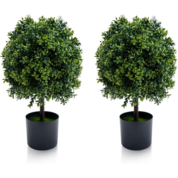 Trilenars 20inch Artificial Topiary Trees Set of 2 for Decor,Dark Green