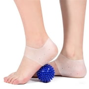 Foot Heel Cushions, Elastic Soft Foot Heel Care Protector, Durable Reusable Comfort Heel Sleeves Support, Pain Relief Cushions for Ball of Foot Sport Injury, 2 Pair Heel Cups Pads + Foot Massage Ball