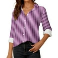 thumbnail image 2 of ShomPort Womens Button Down Shirts Striped Classic Long Sleeve Collared Office Work Blouses Tops (Purple 11), 2 of 5