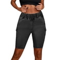 thumbnail image 1 of Pantalones cortos vaqueros de verano de cintura alta para mujer: pierna recta, estilo informal, poliéster y algodón, cintura elástica, tallas S-XL, 1 of 4