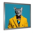 thumbnail image 2 of Designart "Pop Art Cat in a Suit II" Animals Framed Wall Art Decor - Modern Blue Cat Entryway Framed Wall Art, 2 of 6