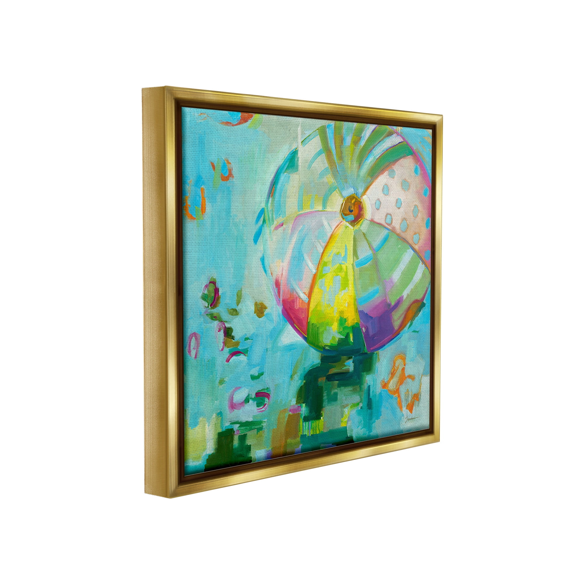 Stupell Industries Modern Beach Ball Pattern Abstract Painting Gold Floater Framed Canvas Art Print Wall Art, 18 x 18