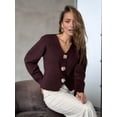thumbnail image 5 of Cropped Cardigan Sweaters for Women V Neck Long Sleeve Gold Button Down Knit Cardigan Tops Rose Red S, 5 of 9