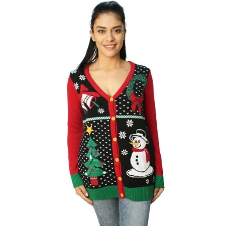 Ugly Christmas Sweater Women's Button Down Snowman Cardigan
