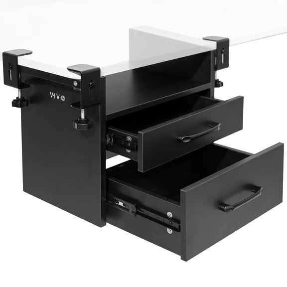 VIVO Black Corner Clamp-on Desk Drawer & Shelf System
