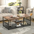 thumbnail image 2 of Industrial Rectangle Wood Coffee Table with Storage Shelf, Metal Frame Home Tea Table Desk Brown, 2 of 4