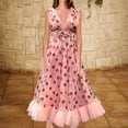 thumbnail image 3 of Fesfesfes Spring Dresses for Women Casual Strawberry Print Boho Dress Mesh Yarn Patchwork Sleeveless Dress V-Neck Ruffle Long Dress, 3 of 5