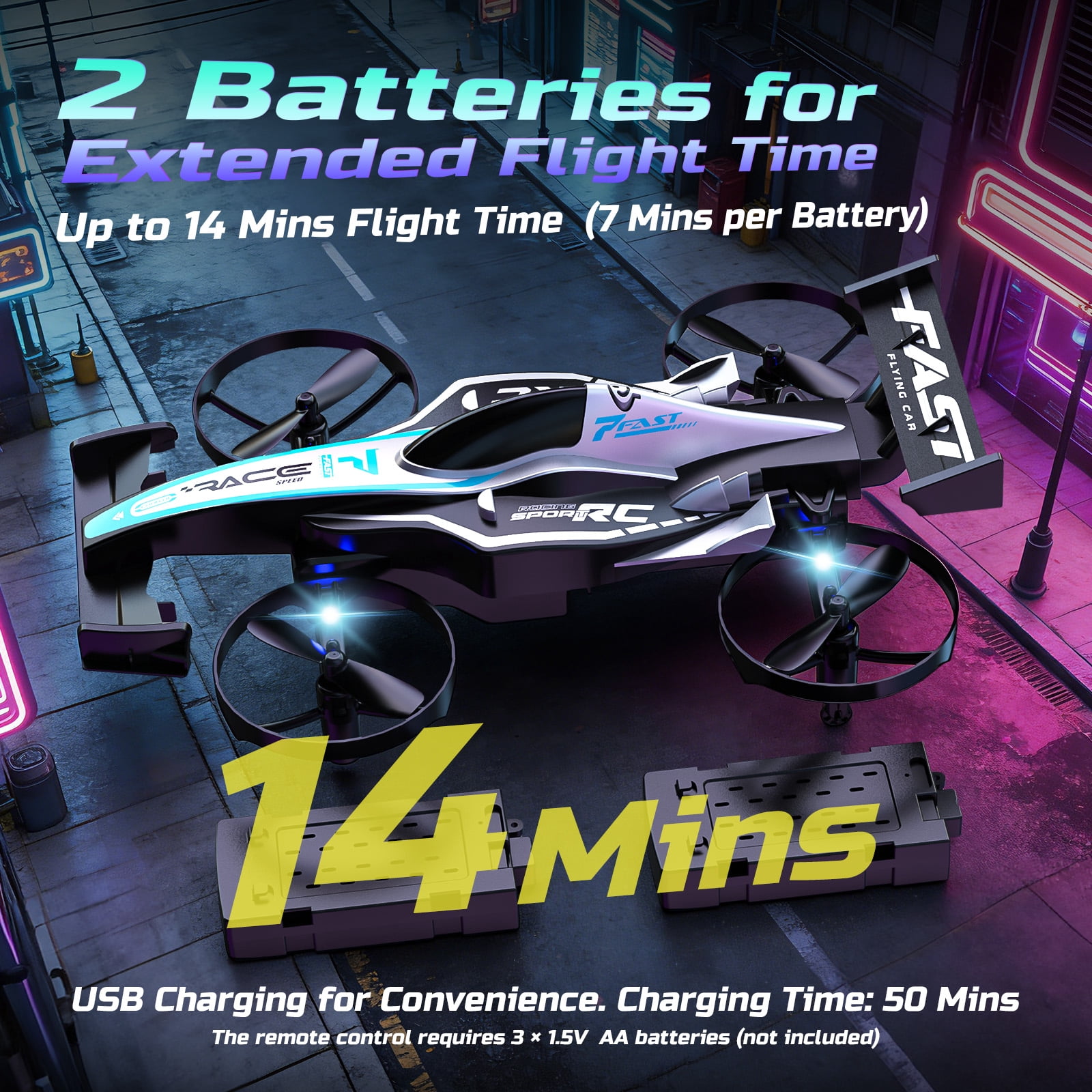 Wefone ZF24 2-in-1 Drone and RC Car, Easy for Beginners, 3 Adjustable Speed, 360°Flip, Headless Mode, High Speed Rotation, 2 Batteries, Green