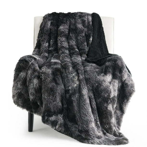 Manta de cama mullida de forro polar negro, acogedora y difusa sherpa, 50 x 60 cm
