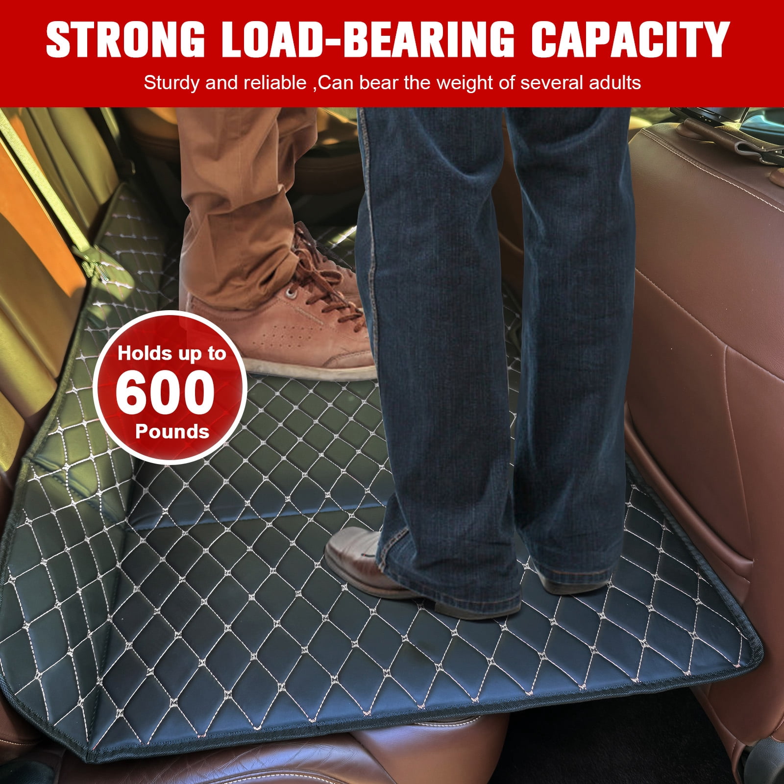 Qiyester Car Bed Backseat with Elastic Straps Non-Inflatable Foldable Portable Rear Mattress Travel Camping Sleep Gear