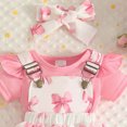 thumbnail image 5 of Wxirdiow Dresses Baby Girl Newborn Baby Girl Clothes Bow Print Short Sleeve Tops Suspender Skirt with Headband Summer Outfits Pink Size,9-12 Months, 5 of 6