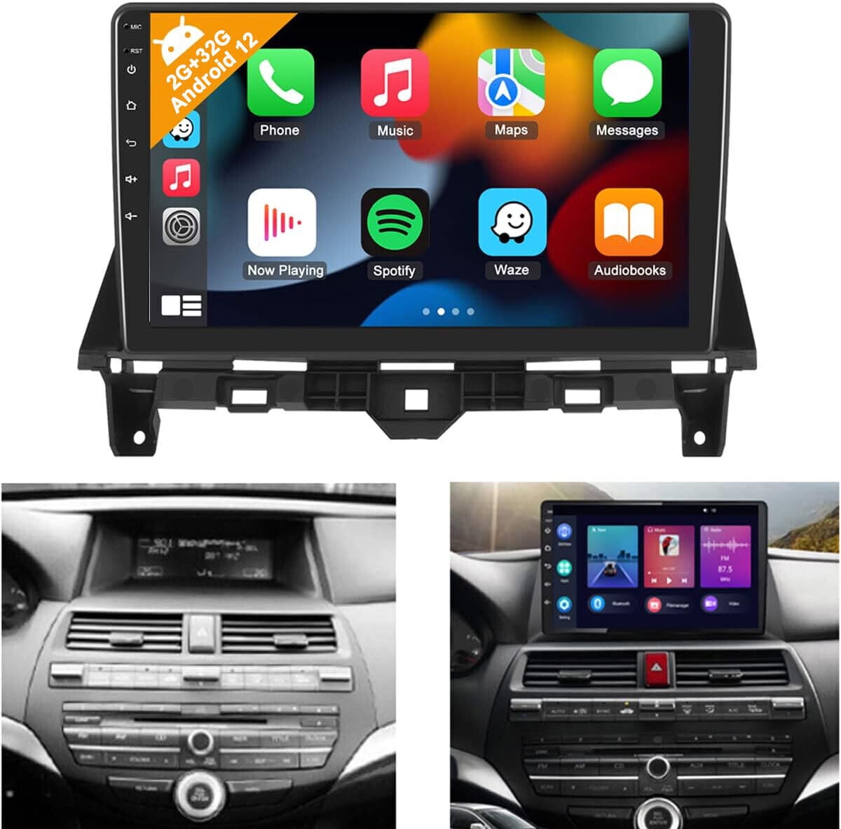 10.1 Inch For 2008-2013 Honda Accord 8 Car Radio Stereo Android 12.0 Touch Screen Car Stereo with Apple Carplay Android Auto, Bluetooth Navigation Media Player GPS WiFi FM camera 2+32GB