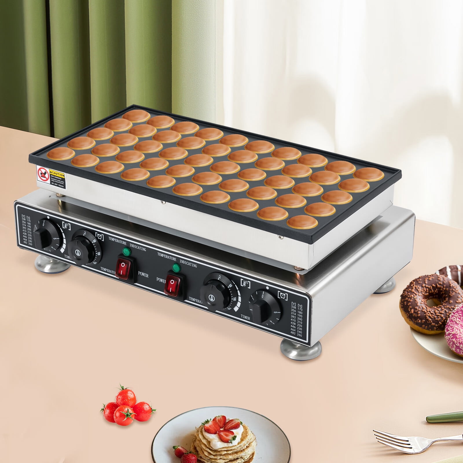 Aiqidi 50 PCS Mini Waffle Pancakes Making Machine 110V Stainless Steel Pancake Maker with Non-stick Coating 1800W Commercial Waffle Making Tool for Home and Restaurants