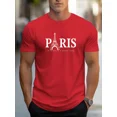 thumbnail image 5 of Camiseta de verano 100% algodón puro para hombre, de talla holgada, con estampado de letras PARIS, informal, cómoda, con cuello redondo y manga corta, 5 of 5