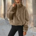 thumbnail image 2 of DHFJKG Women Fuzzy Half Zip Pullover Oversized Long Sleeve Stand Collar Solid Color Teddy Sweatshirts With Large Pocket For Winter Cold Weather Versatile Jumper Tops, 2 of 5
