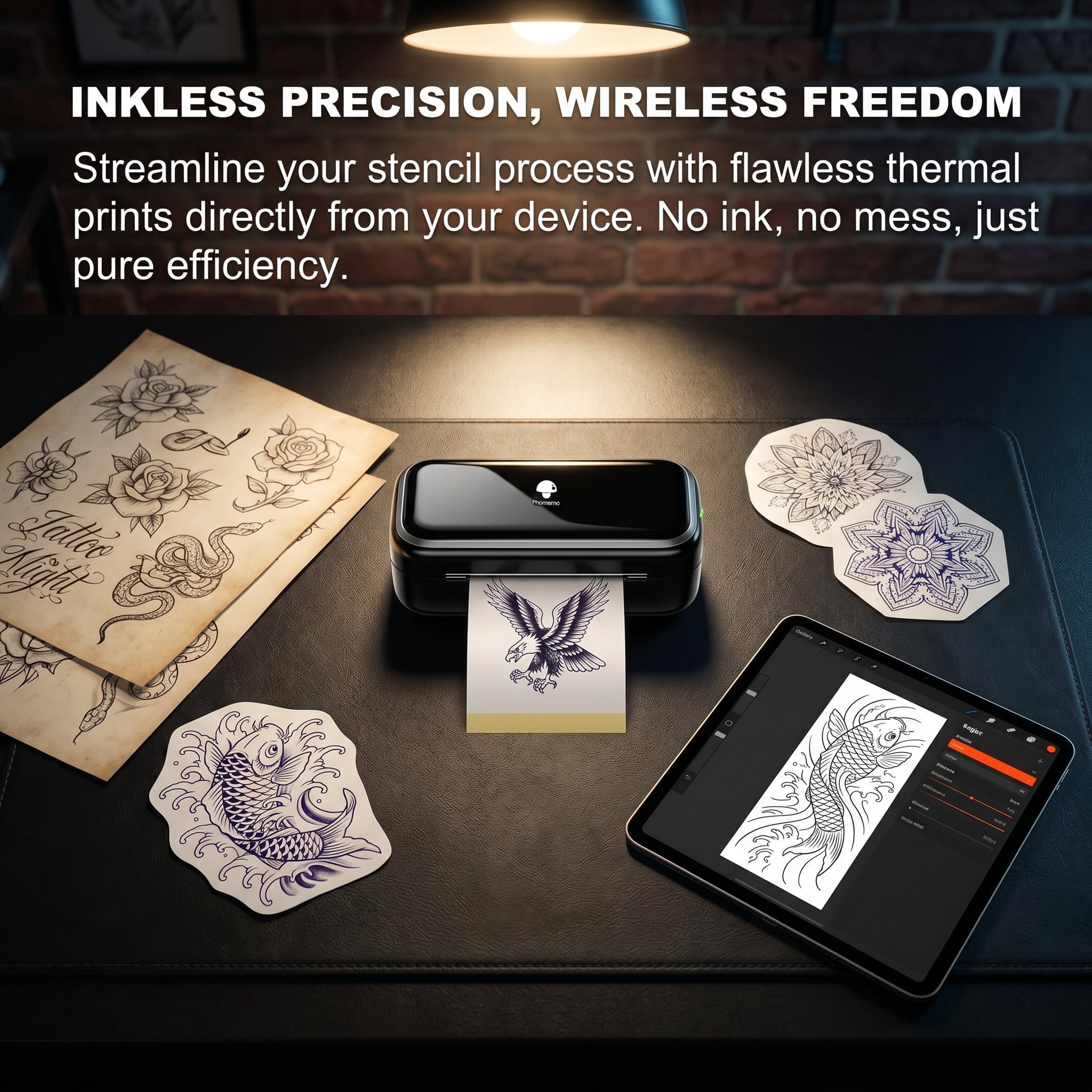 Phomemo TP31 Template Printer, Mini Tattoo Printer With 130 Transfer Sheets Included, Wireless Printing Device, Ideal For Tattoo Beginners And Professional Artists, 203 DPI（Black）