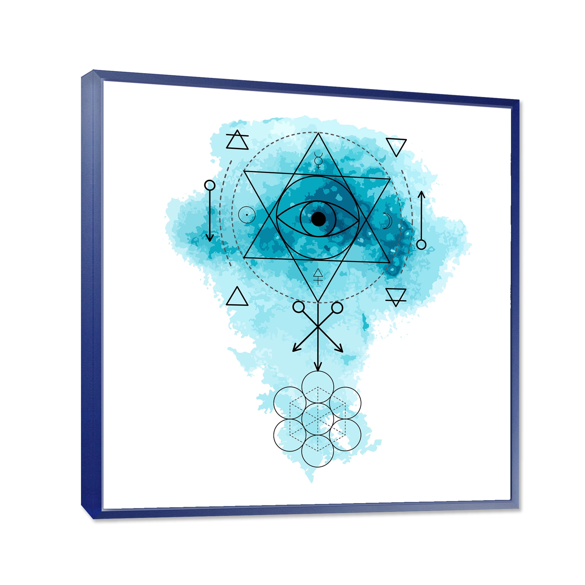 Designart 'Sacred Geometry and Symbol of Alchemy II' Bohemian & Eclectic Framed Canvas Wall Art Print