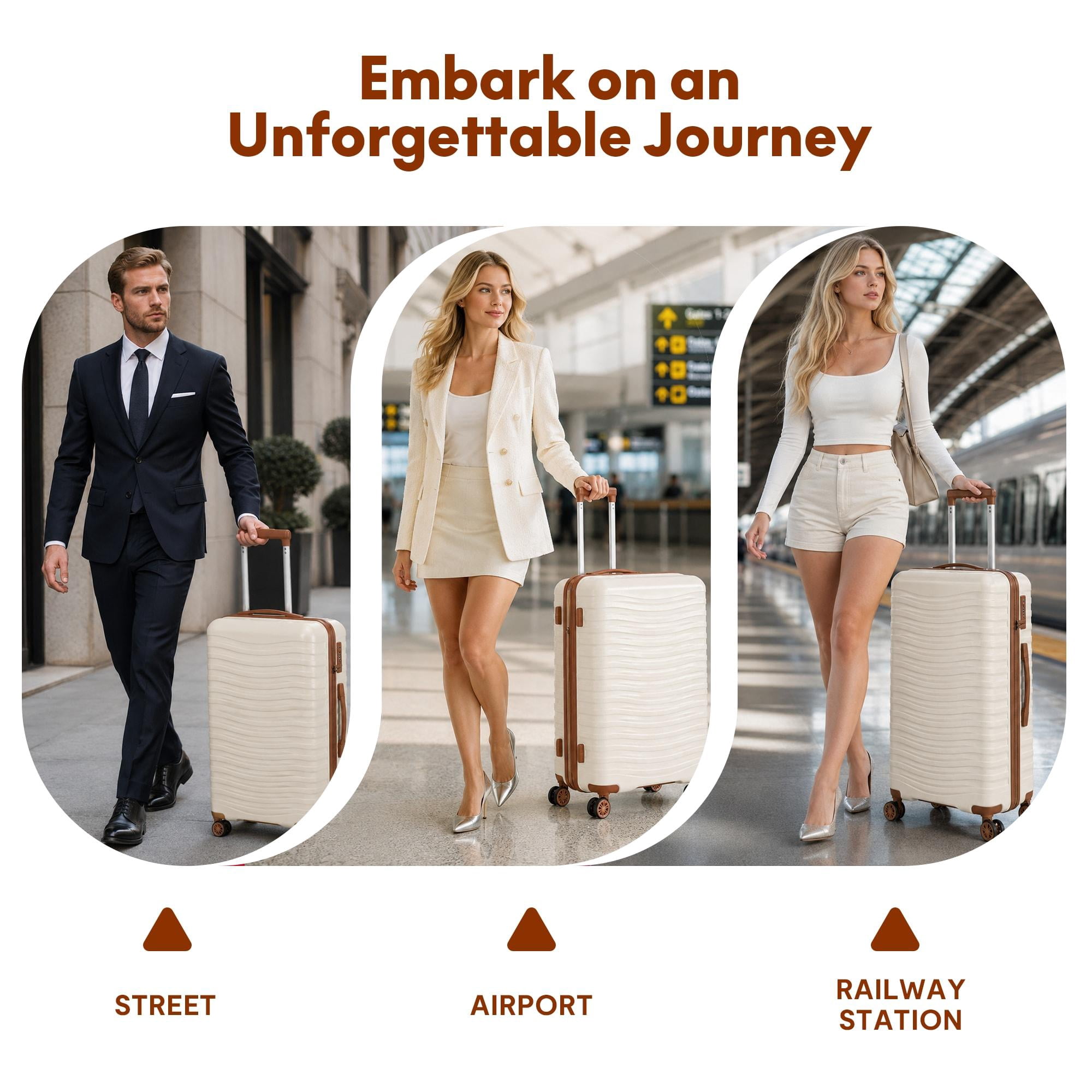3-Piece PP Hardshell Luggage Set, Lightweight Scratch-Resistant Suitcases with Silent Spinner Wheels & TSA Lock, Beige