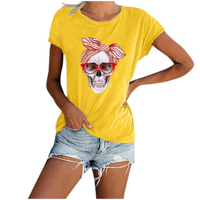 Camiseta de manga corta a la moda para mujer, camiseta informal, camiseta estampada