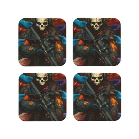

Tideii Vibrant Skull Soldier for Leather Coasters 4 Pieces Anti-fouling and Anti-scalding Decorative Coasters Suitable for Restaurants Kitchens Coffee Shops-Square