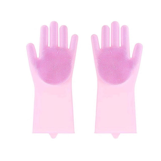 Guantes de silicona para lavar platos, guantes de limpieza reutilizables, guantes de silicona, guantes de goma para lavar platos (rosa)