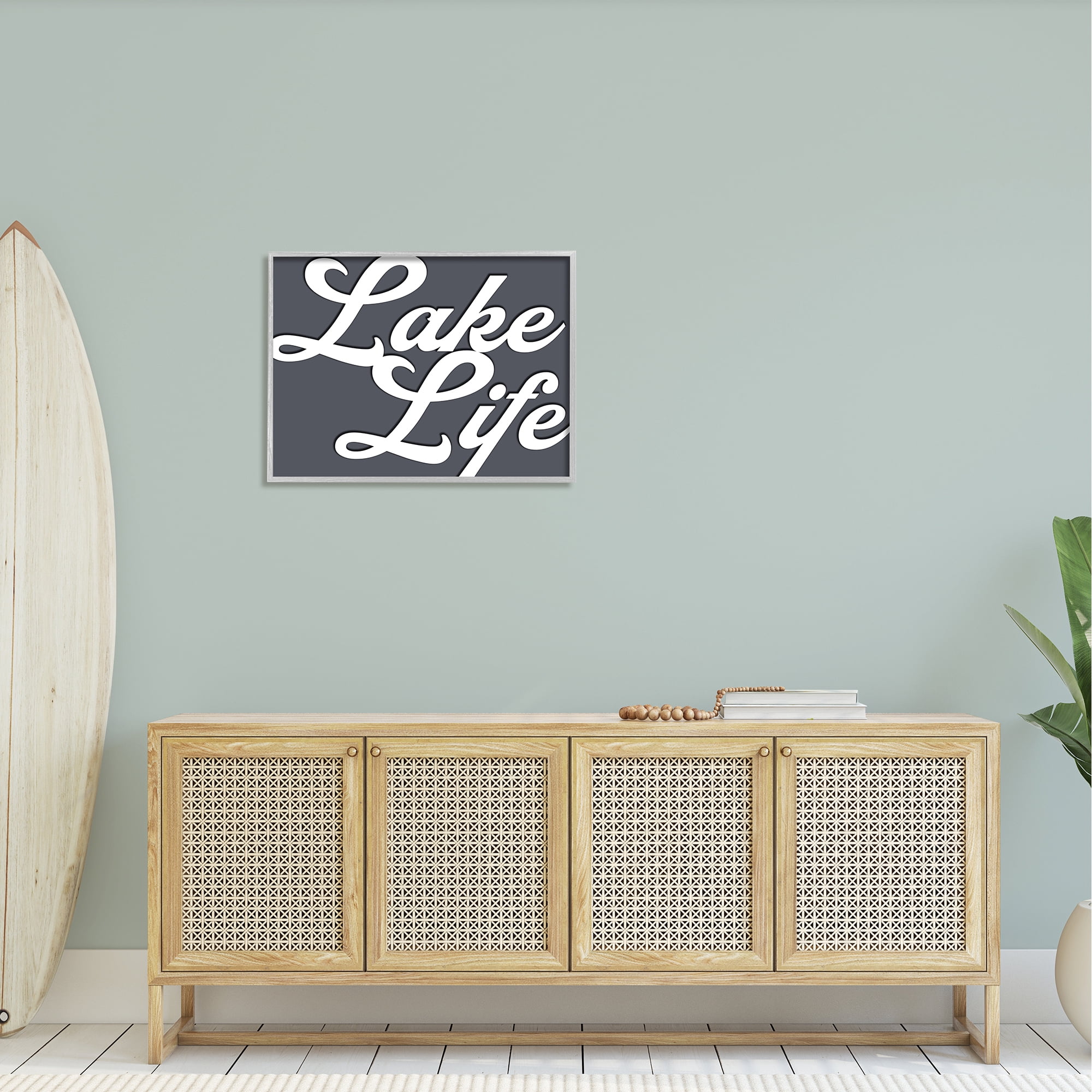 Stupell Lake Life Nautical Phrase Landscape Painting Gray Framed Art Print Wall Art