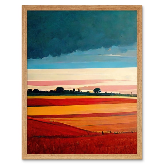 Colourful Modern Countryside Landscape Multicoloured Art Print Framed Poster Wall Decor 12x16 inch